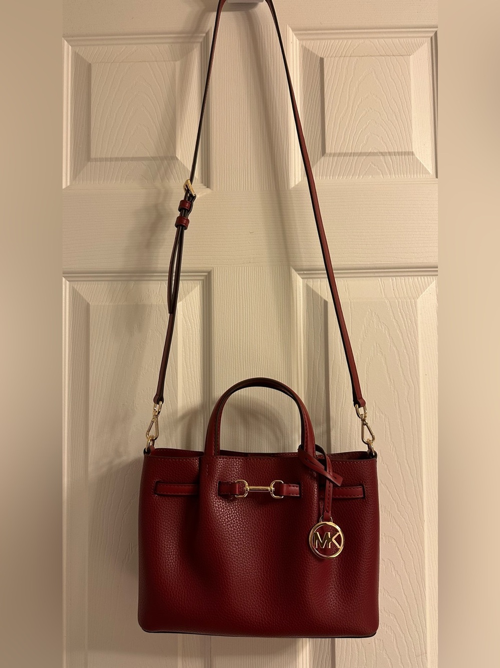 Michael Kors Burgundy Leather Satchel with Gold Hardware